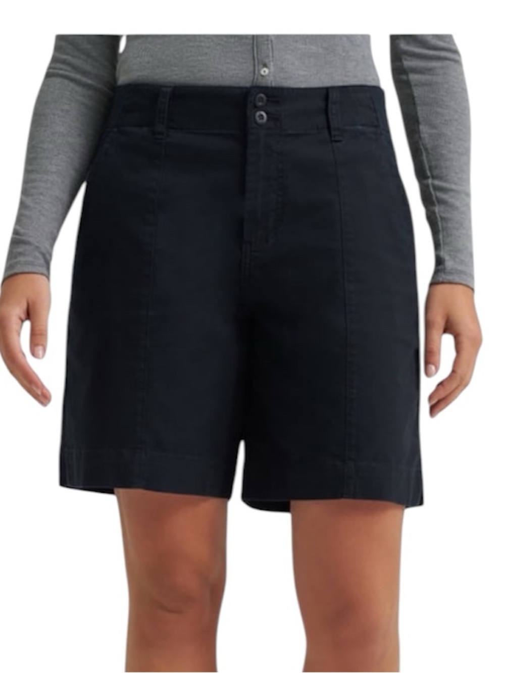 Lee Women’s Size 14 Black High Rise 8" Bermuda Stretch Twill Shorts with Pockets